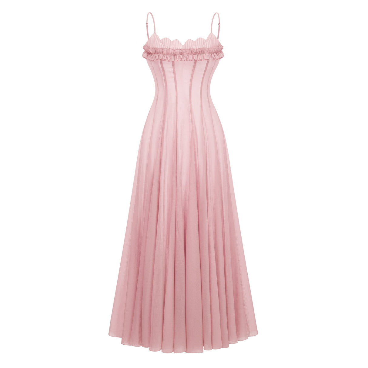 Aurohaya Sakura Ruffled Shirred Tulle Maxi Dress