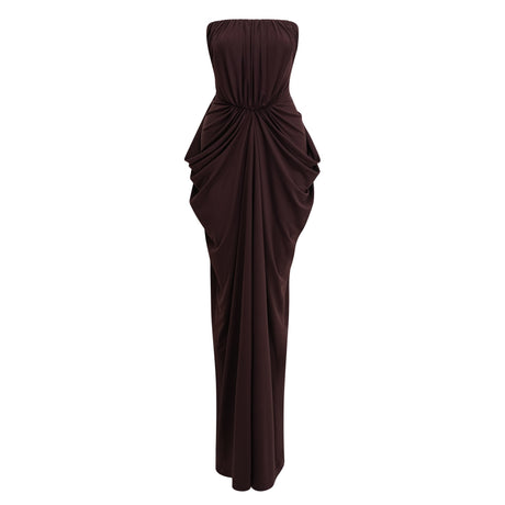 Aurohaya Honoria Chocolate Brown Off Shoulder Maxi Dress