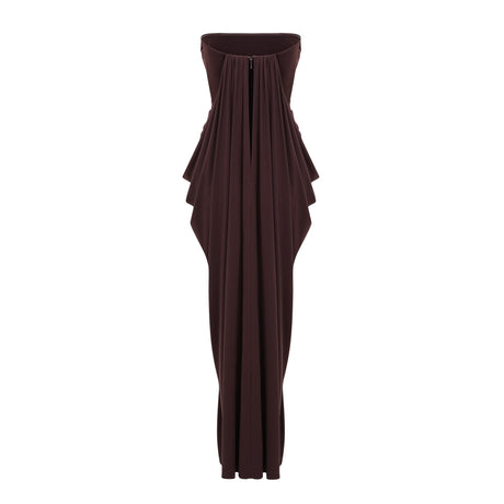 Aurohaya Honoria Chocolate Brown Off Shoulder Maxi Dress
