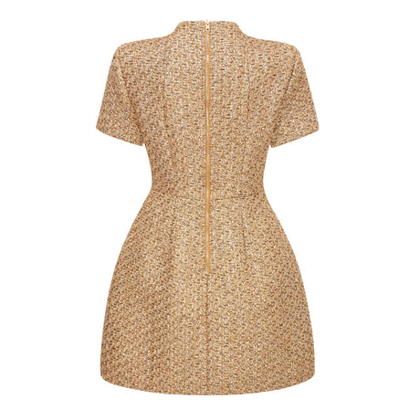 Aurohaya Arna Gold Round Neck Tweed Mini Dress