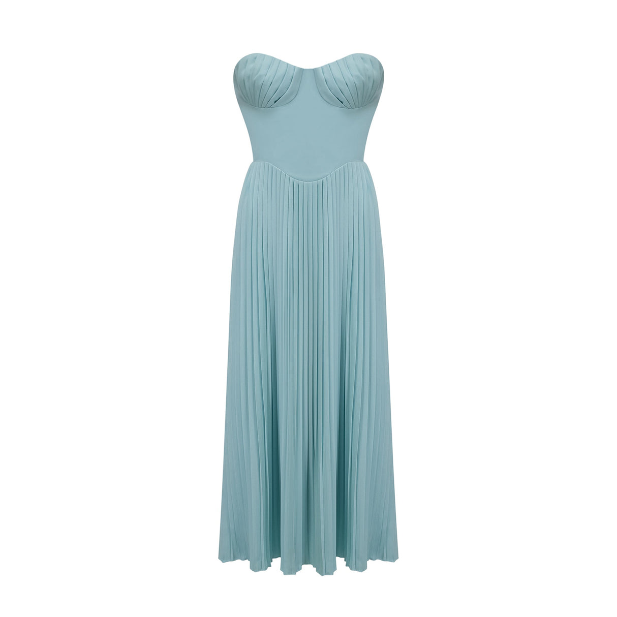 Aurohaya Carlotta blue pleated corset maxi dress