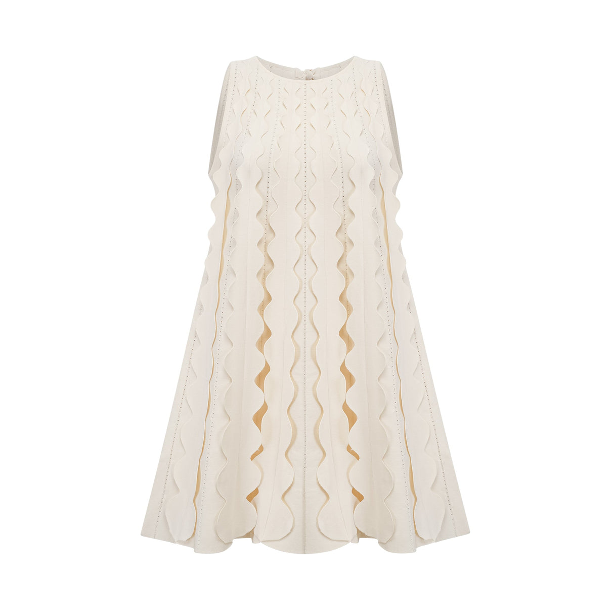 Aurohaya Axelle white wavy-detail sleeveless mini dress