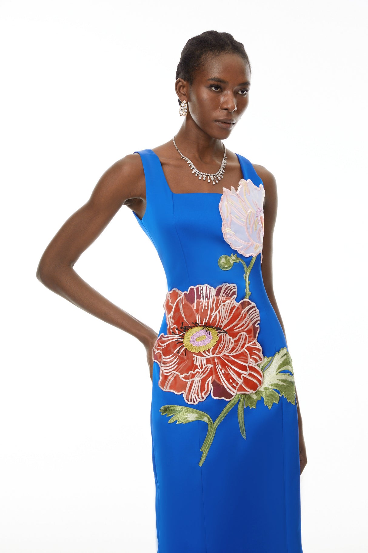 Aurohaya Damaris Blue Floral Embroidered Maxi Dress