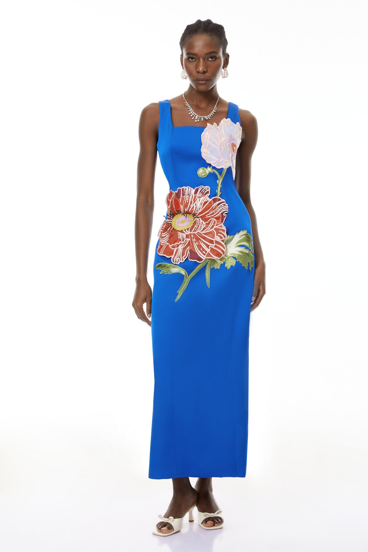Aurohaya Damaris Blue Floral Embroidered Maxi Dress