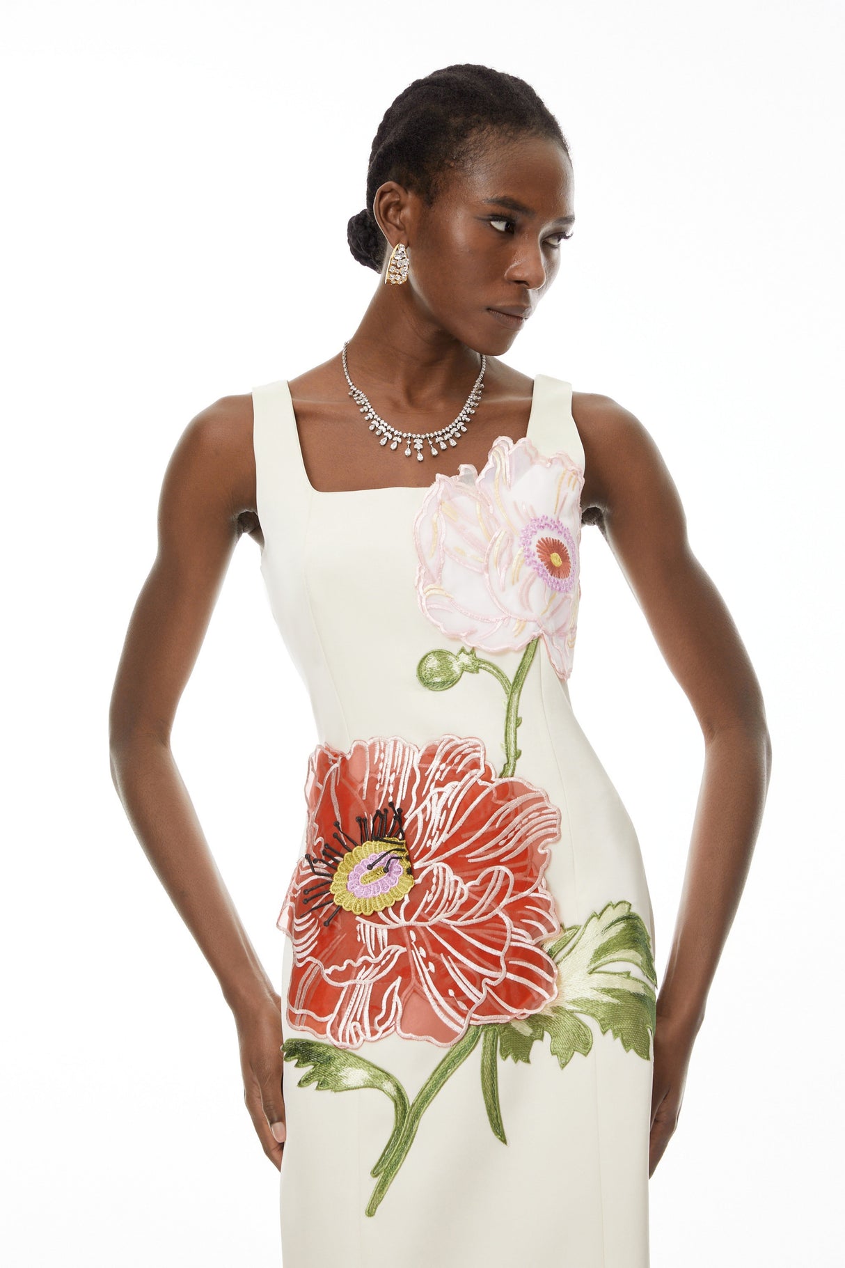 Aurohaya Damaris White Flora Embroidered Maxi Dress
