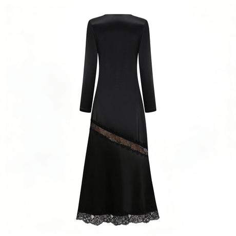 Aurohaya Raphaëlle Black Lace Panel Satin Maxi Dress