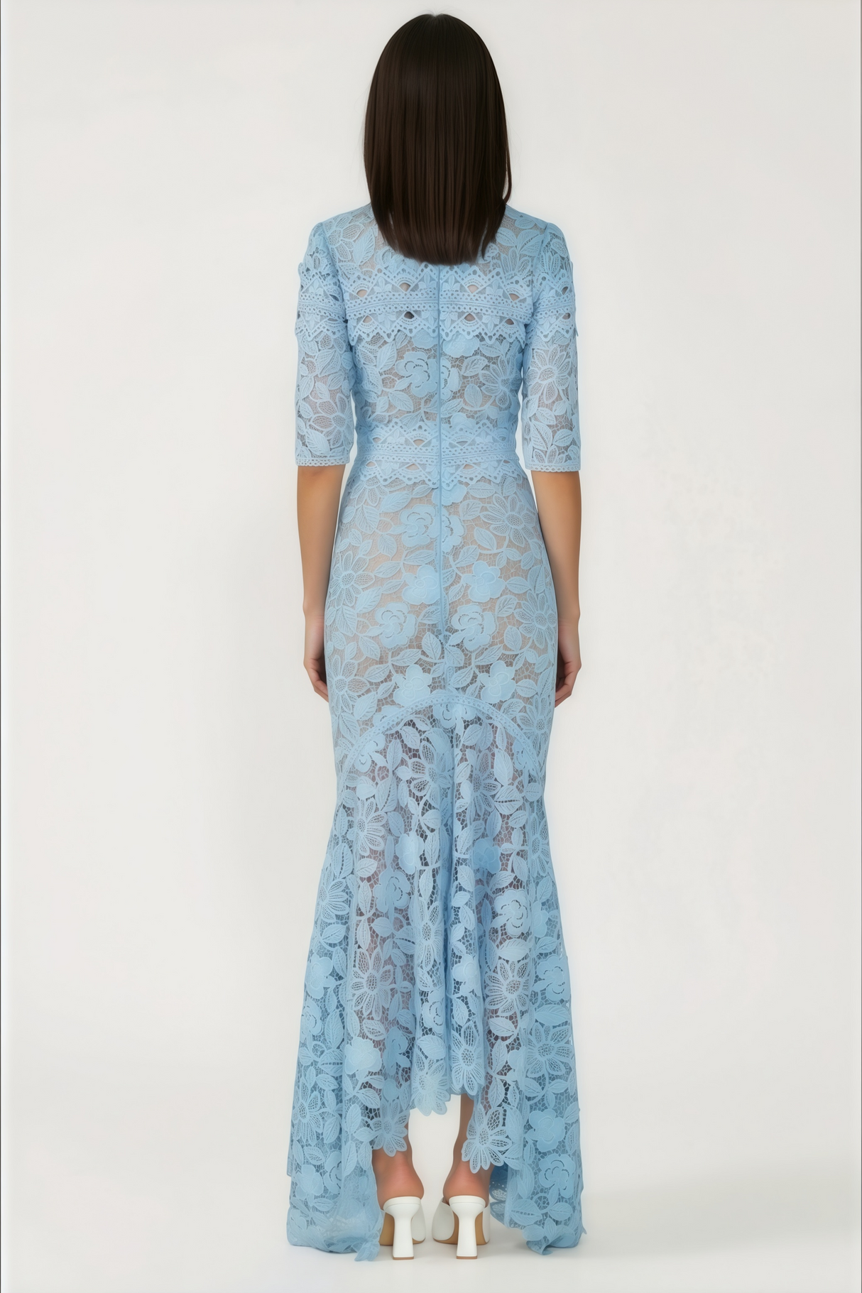 Aurohaya Daniela Blue Floral Lace Mermaid Maxi Dress