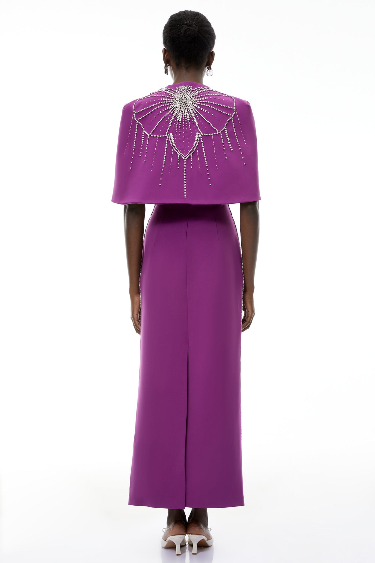 Aurohaya Darcie Purple Beaded Cape Design Maxi Gown