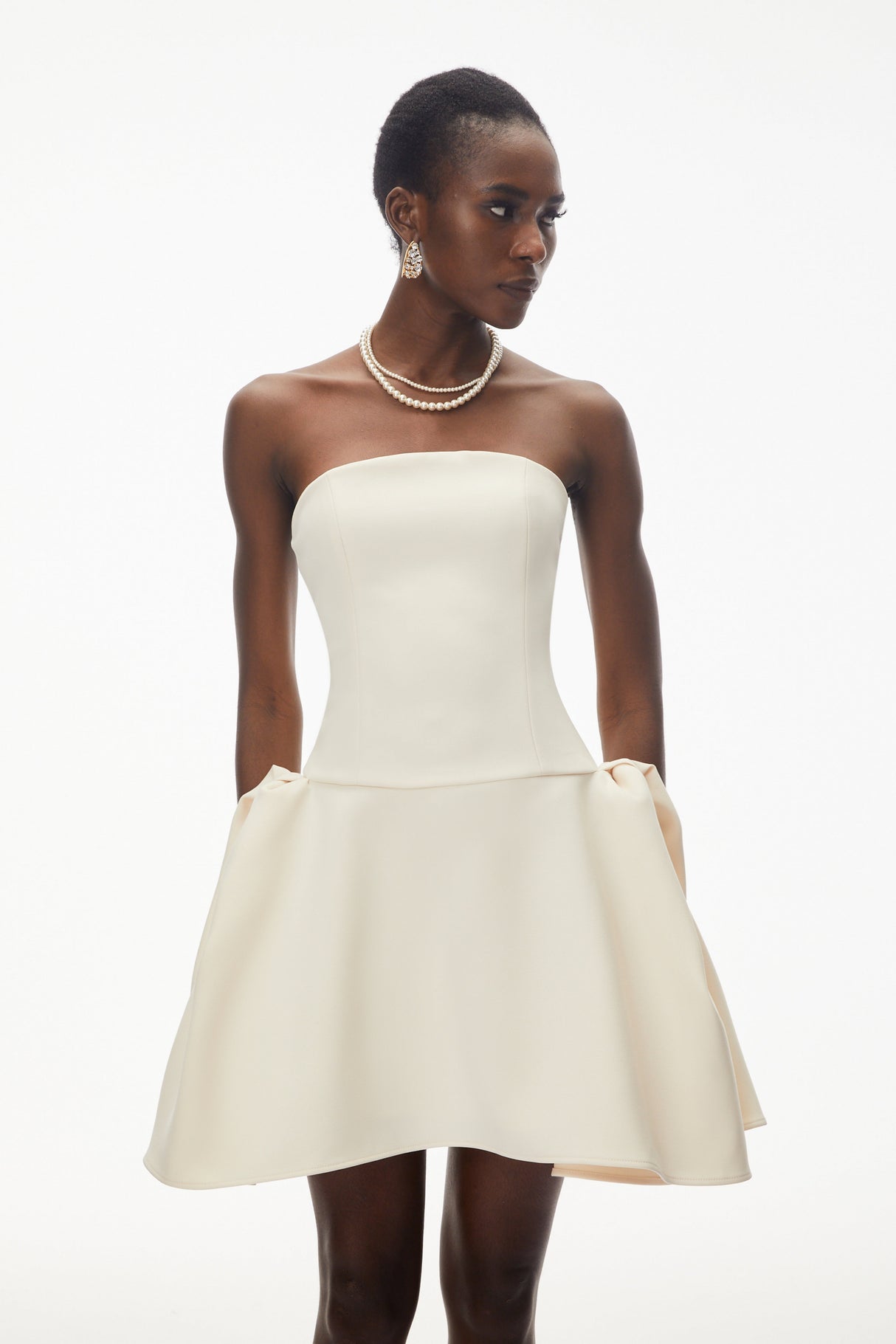 Aurohaya Daryna Ivory Cinched Waist Mini Dress