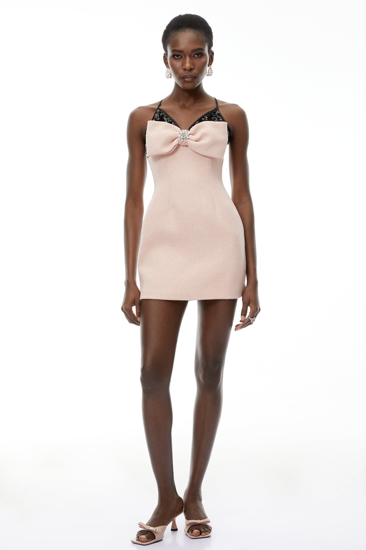 Aurohaya Delphine Pink Color Block Asymmetrical Mini Dress