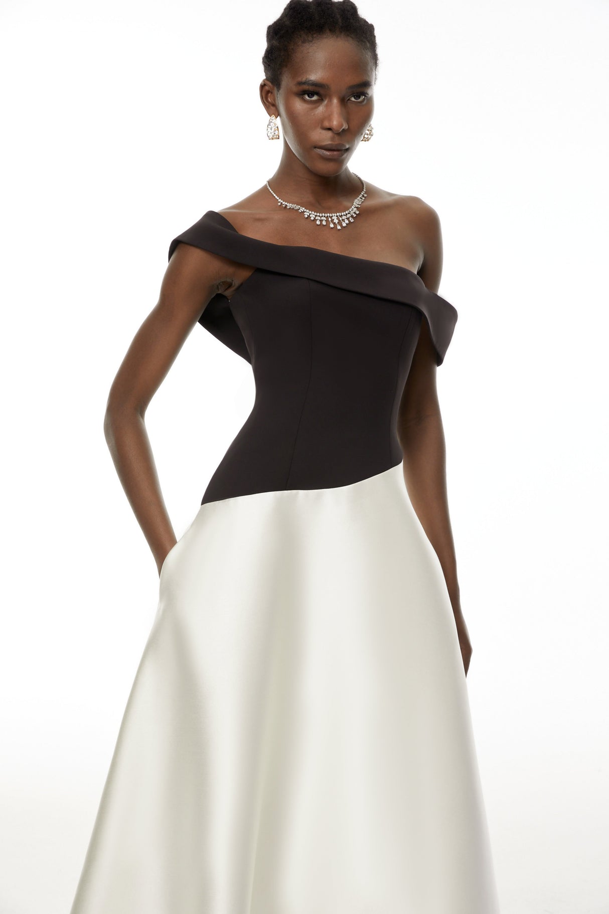 Aurohaya Denisa Black Color Blocked Satin Maxi Dress