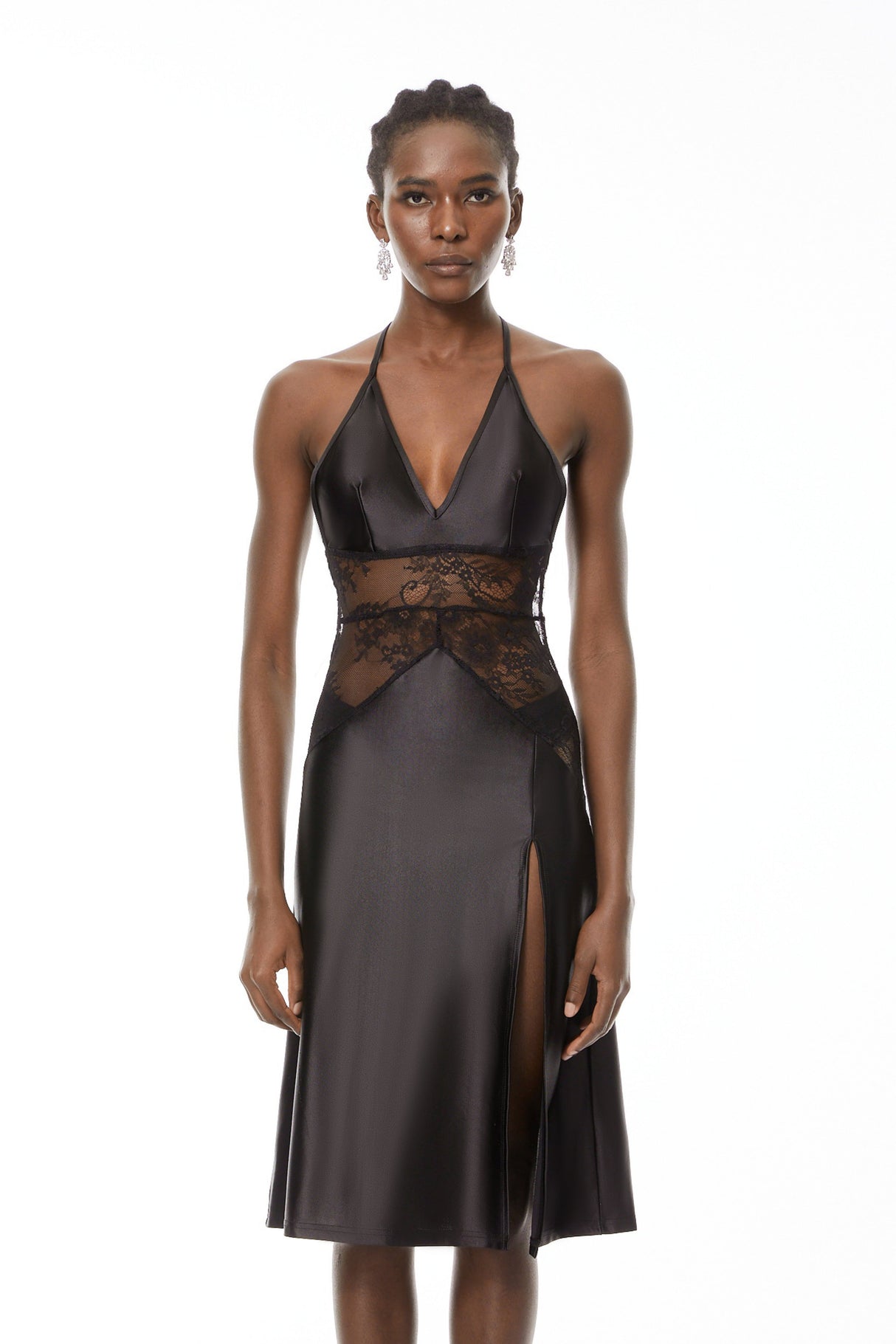Aurohaya Denisa Black Lace Panel Midi Dress