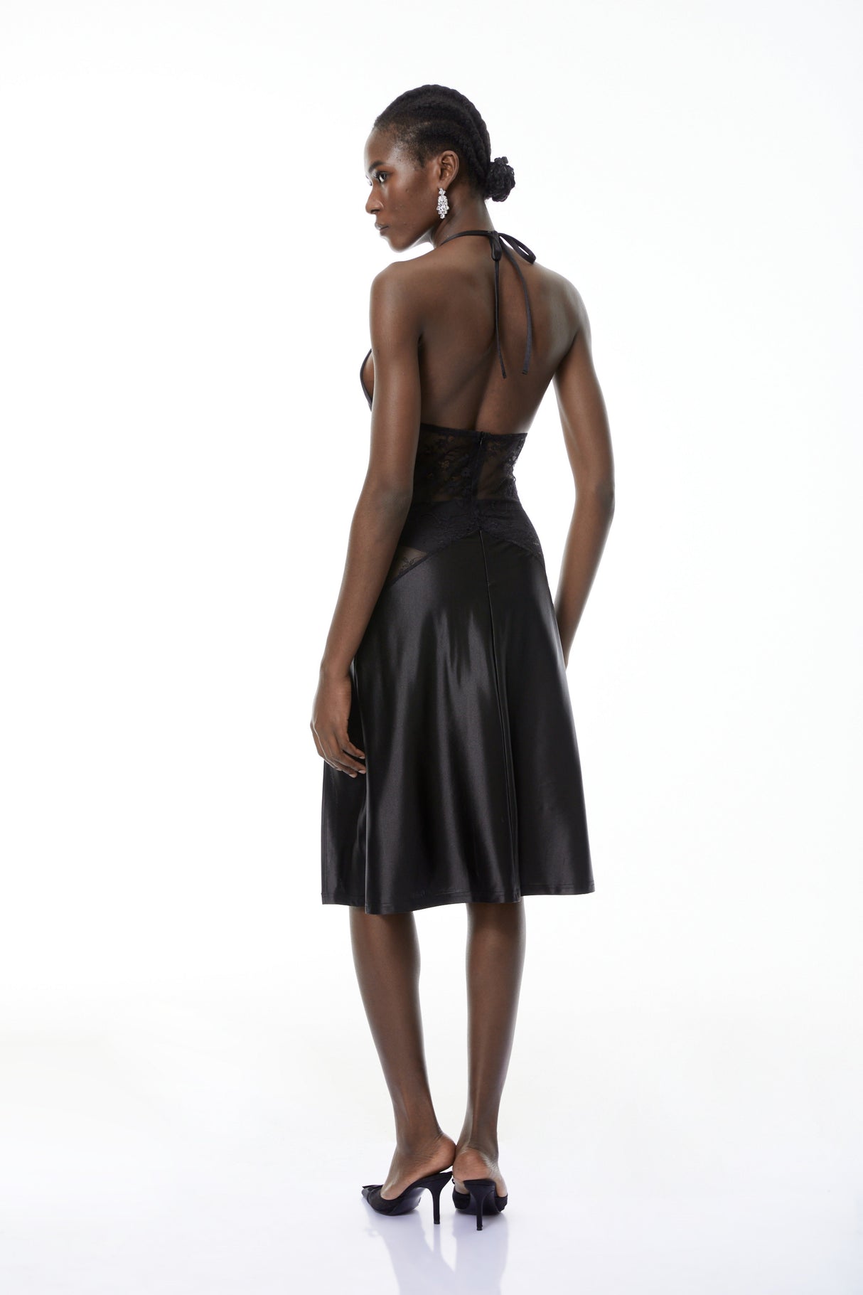 Aurohaya Denisa Black Lace Panel Midi Dress