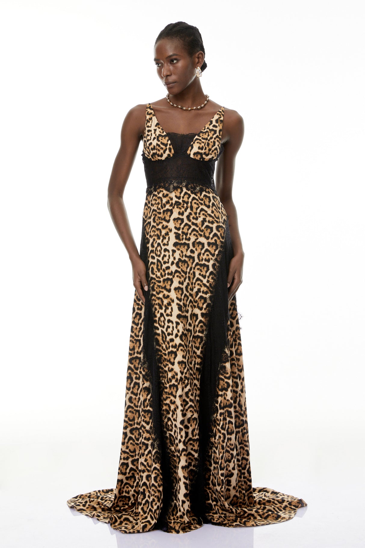 Aurohaya Denisa Brown Leopard Print Maxi Dress