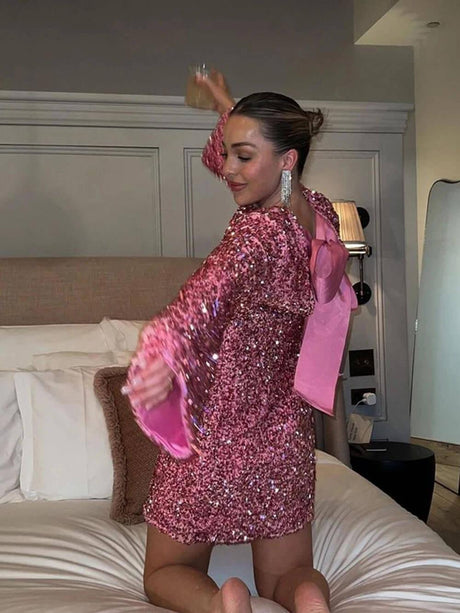 Aurohaya Sequined Tie-back Dress