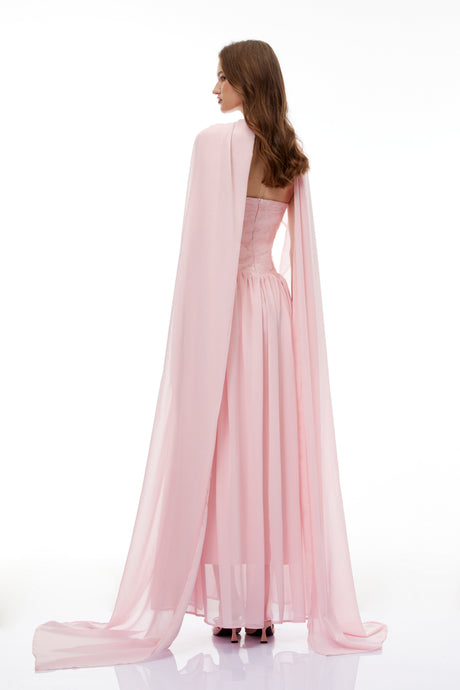 Aurohaya Dobromila Pink Floral Embroidered Pleated Maxi Dress