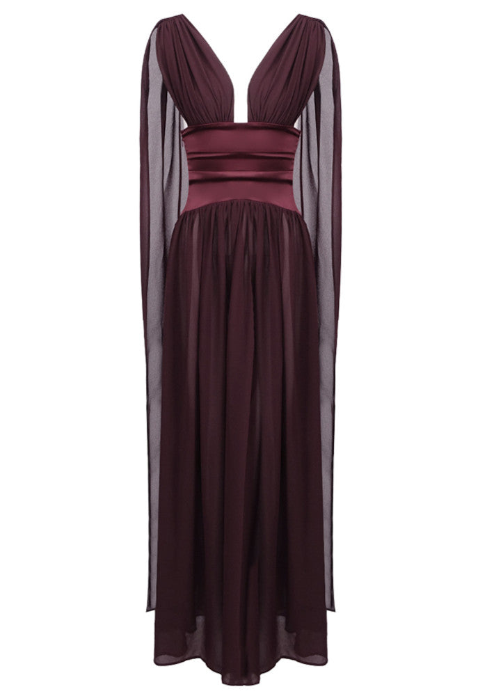 Draped A Line Maxi Dress Burgundy
