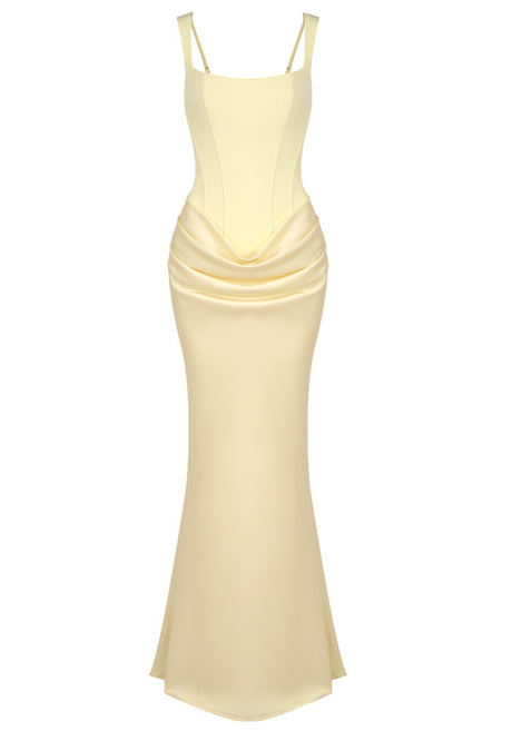 Draped Corset Maxi Dress Light Yellow