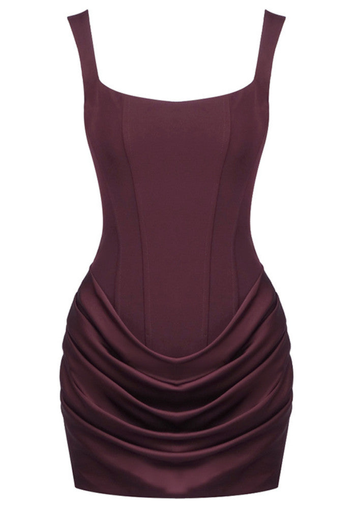 Draped Detail Corset Dress Brown