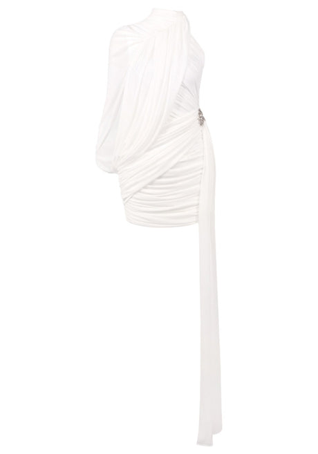 One Shoulder Draped Dress White