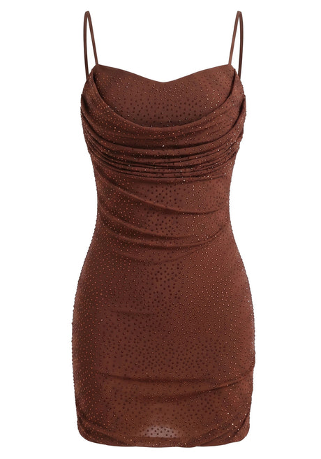 Draped Sparkly Dress Brown