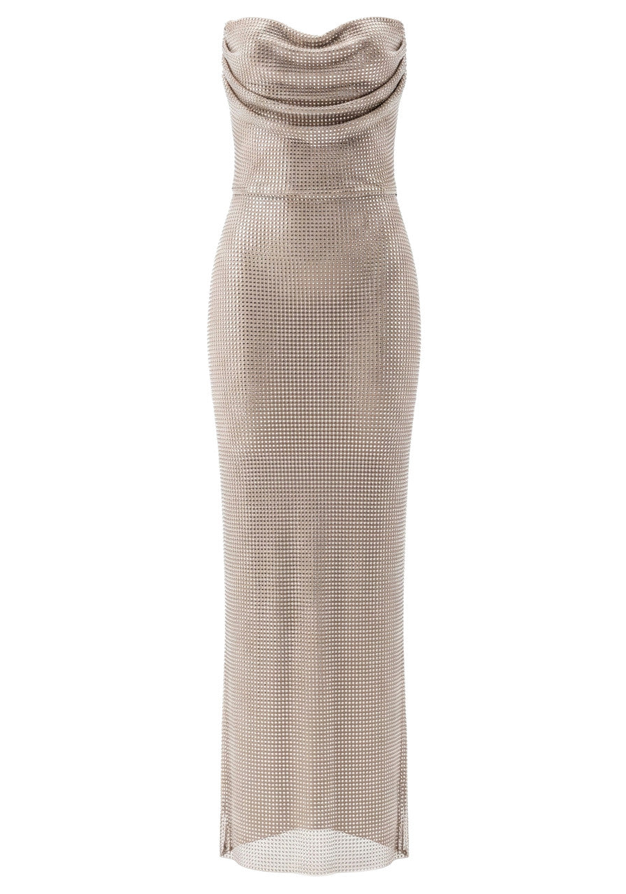 Strapless Draped Embellished Corset Maxi Dress Nude