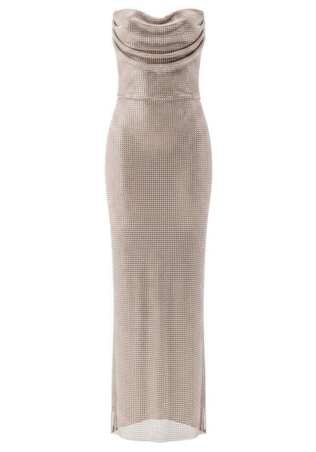 Strapless Draped Embellished Corset Maxi Dress Nude