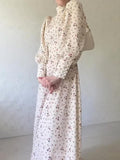 Floral High-Neck Long-Sleeve Loose Tie-Waist Maxi Dress