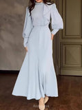 Round Neck Bubble Sleeve Maxi Dress, DES107