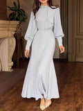 Round Neck Bubble Sleeve Maxi Dress, DES107