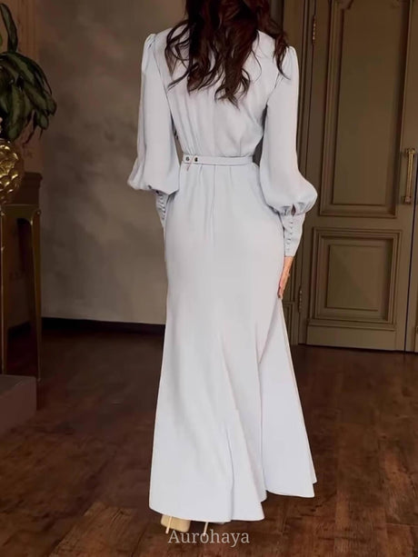 Aurohaya Round Neck Bubble Sleeve Maxi Dress, DES107