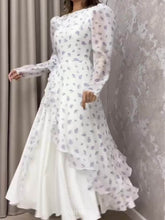 Puff Sleeves Layered Ruffle Hem Floral Maxi Dress, DES113