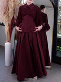 Peplum Waist Pleated Long Sleeve Maxi Dress, DES117