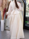 Peplum Waist Pleated Long Sleeve Maxi Dress, DES117