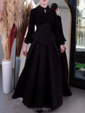Aurohaya Peplum Waist Pleated Long Sleeve Maxi Dress, DES117 Black