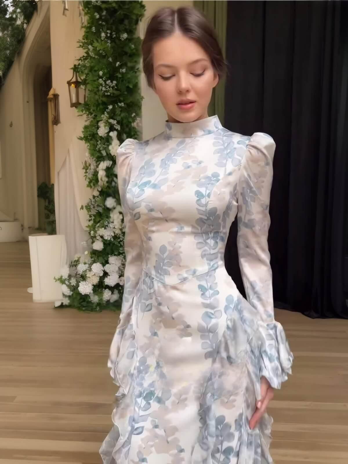 Aurohaya Satin Floral Bodycon Maxi Dress