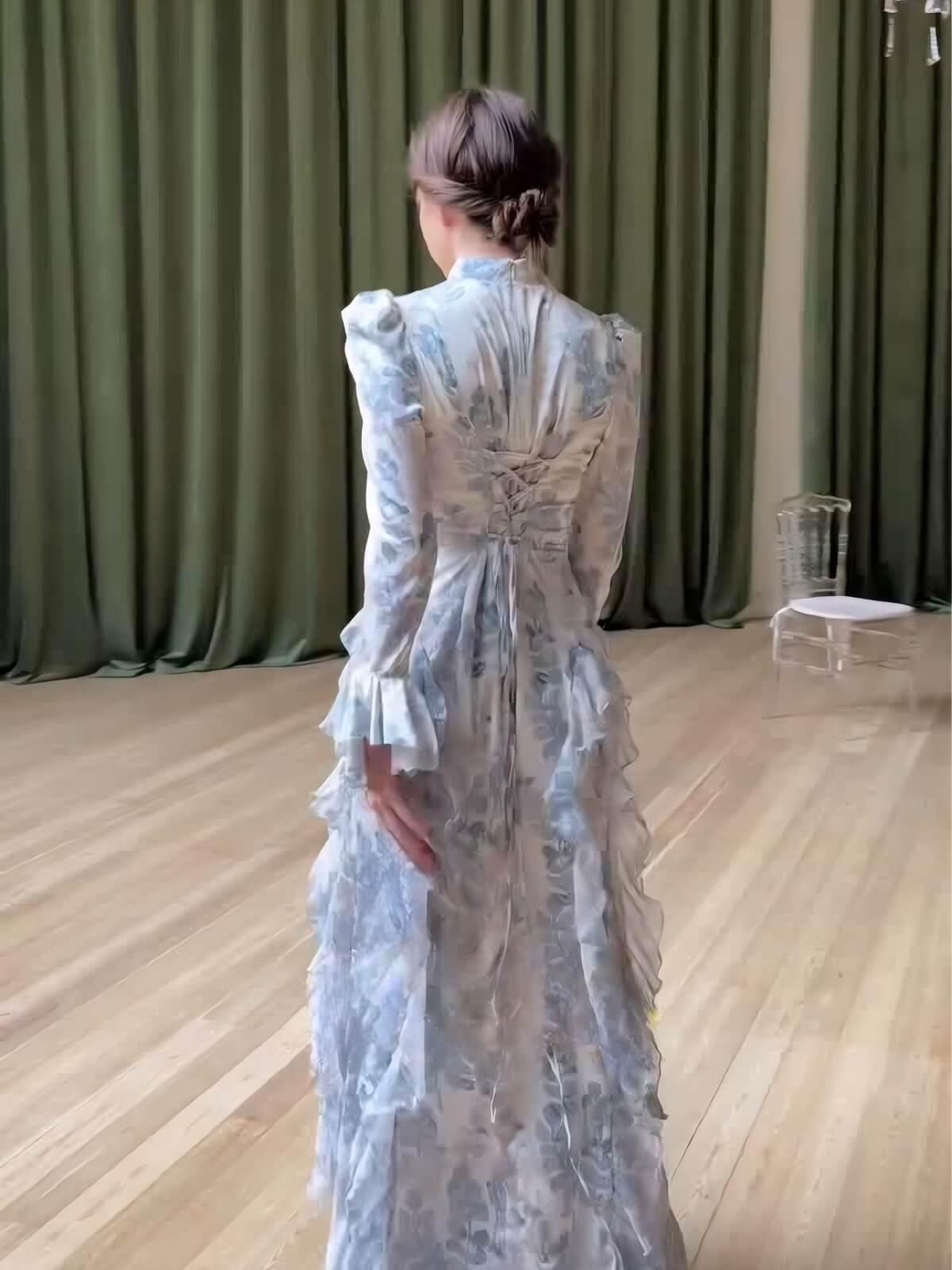 Aurohaya Satin Floral Bodycon Maxi Dress