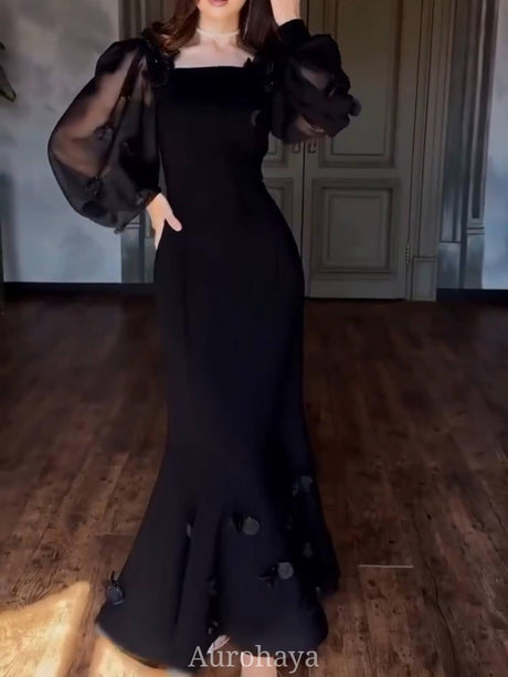 Aurohaya Square Neck Long Sleeve Floral Maxi Dress, DES121