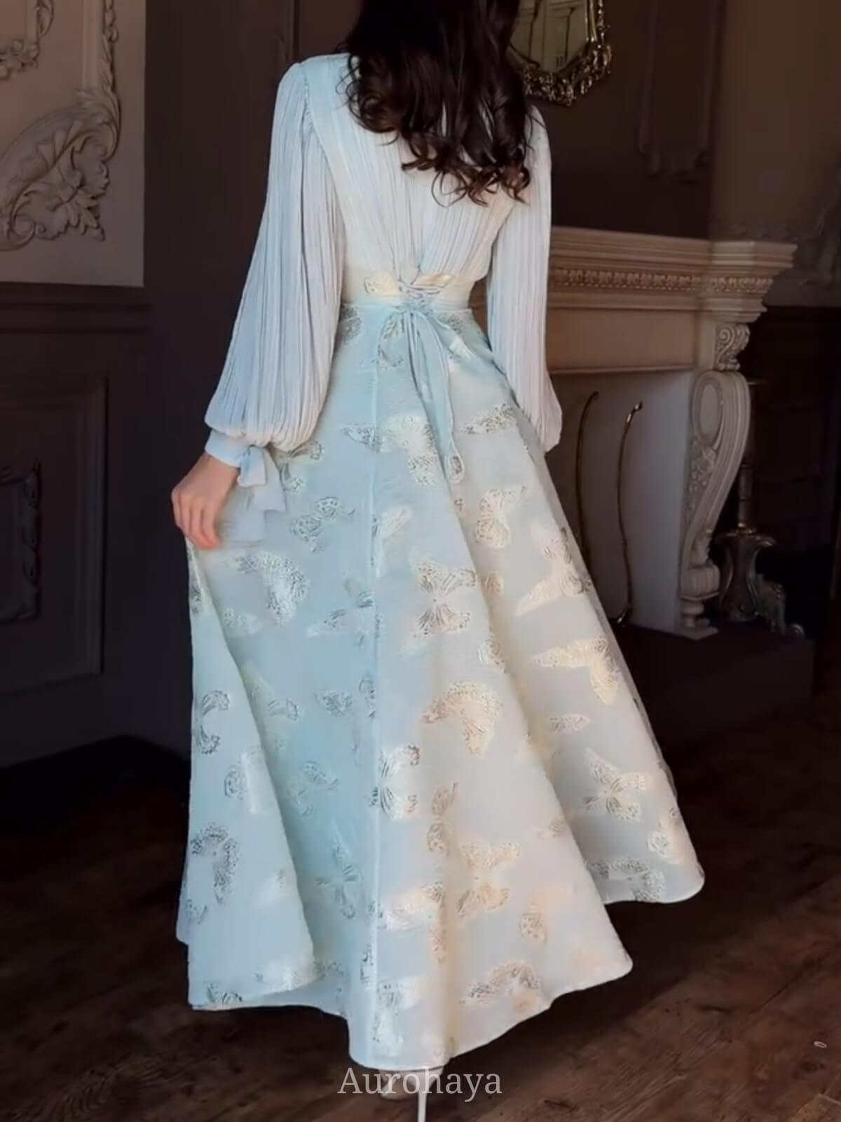 Aurohaya Chiffon Butterfly Pleated Maxi Dress
