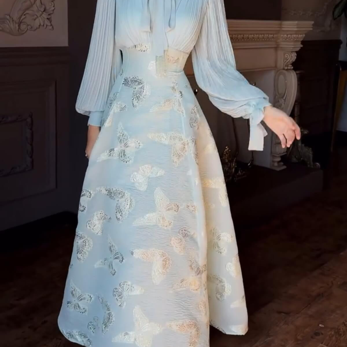 chiffon butterfly sleeve dress A-line Ankle Length Scoop Chiffon Butterfly Sleeve Mother of Bride Dress, Embroidery
