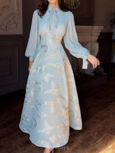 Aurohaya Chiffon Butterfly Pleated Maxi Dress Blue