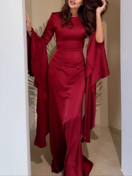 Aurohaya Elegant White Lace-Up Flare Sleeve Maxi Dress