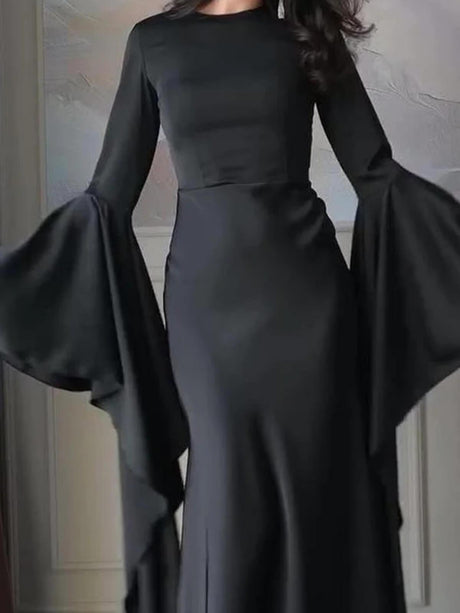 Aurohaya Elegant White Lace-Up Flare Sleeve Maxi Dress