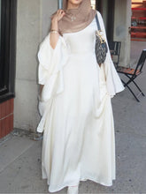 Elegant White Lace-Up Flare Sleeve Maxi Dress