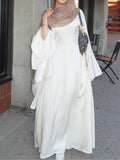 Elegant White Lace-Up Flare Sleeve Maxi Dress