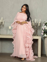 Ruffle Sleeves Pink Mesh Maxi Dress