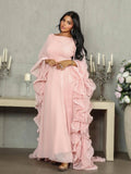Ruffle Sleeves Pink Mesh Maxi Dress