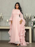 Ruffle Sleeves Pink Mesh Maxi Dress
