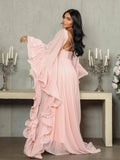 Ruffle Sleeves Pink Mesh Maxi Dress