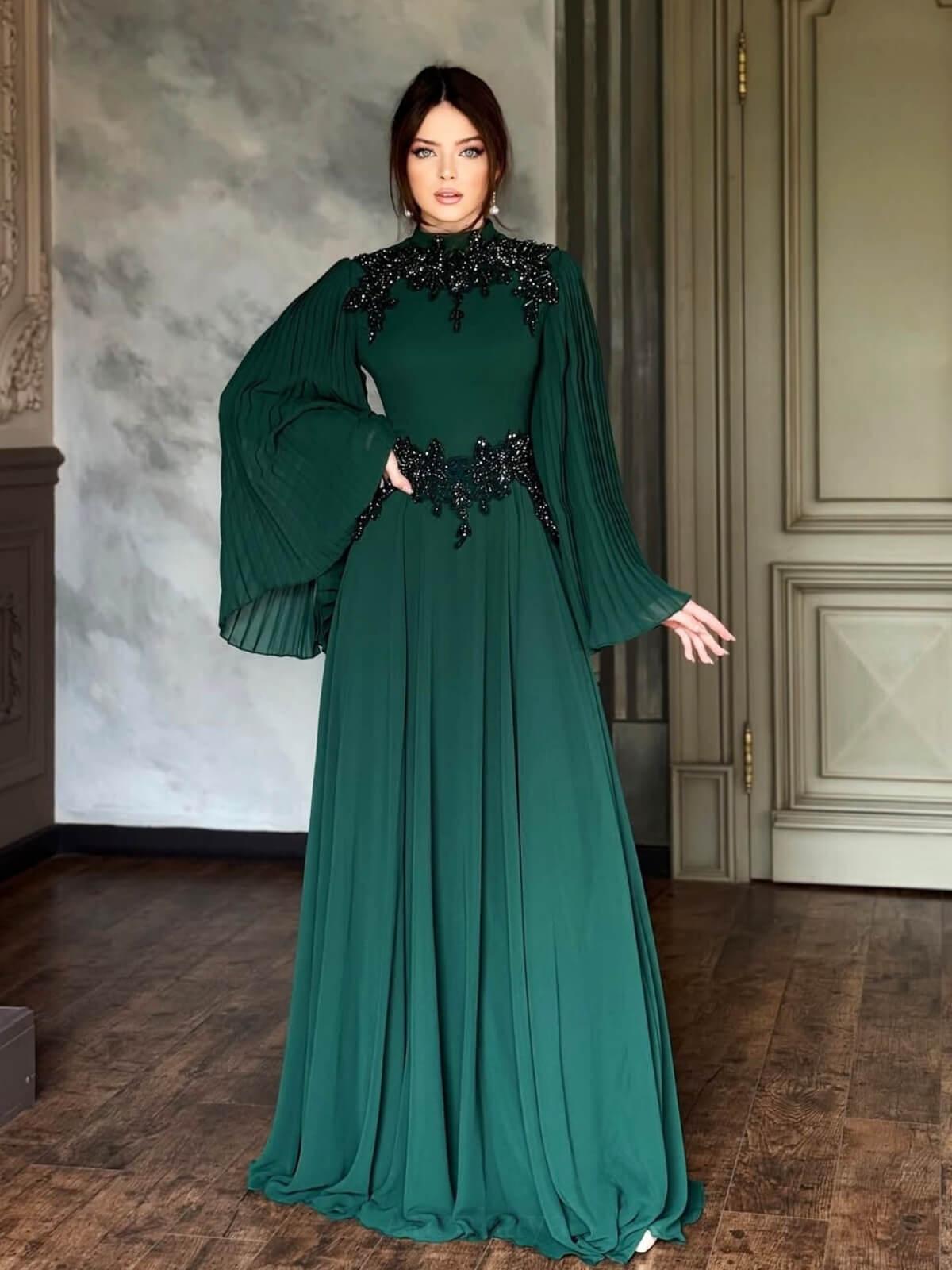 Aurohaya French-Inspired Diamond Luxury Dress Green